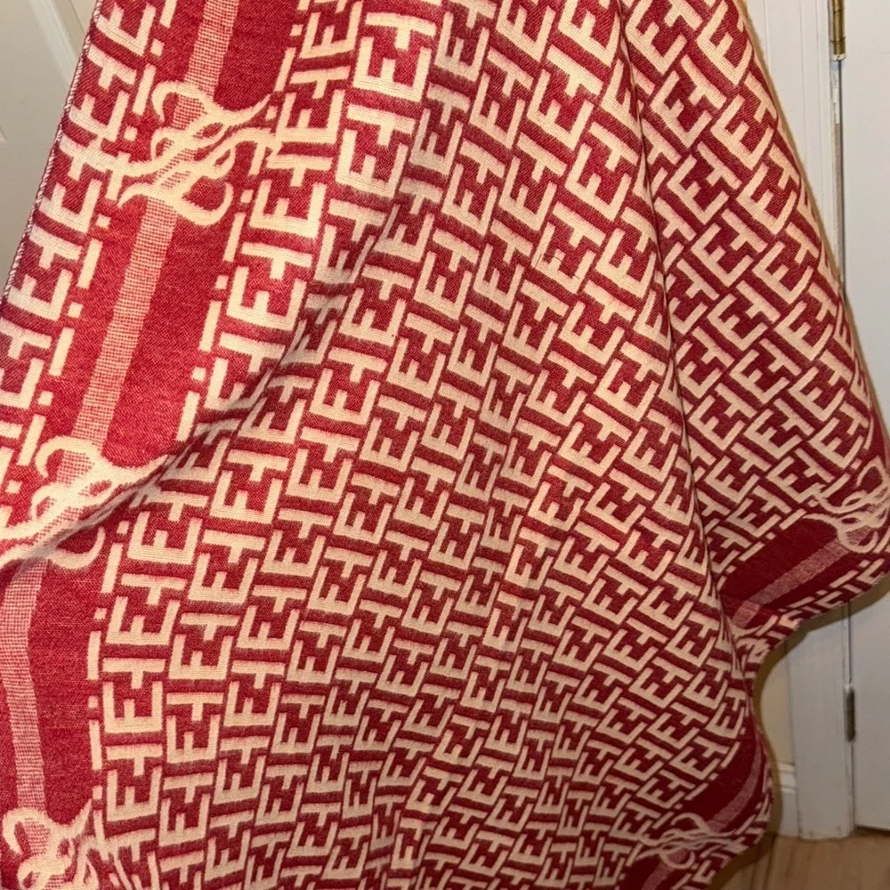 Red and White Patterned Scarf